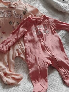 Carter's Pink Pair of 'Little Sister' Footed One-Pieces